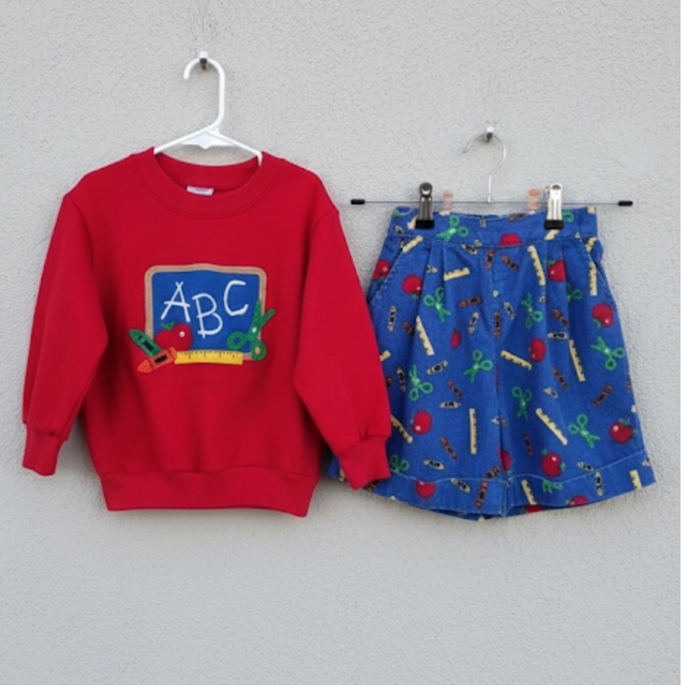 VTG 90s Kellys Kids Matching Set 4/5 Crewneck Corduroy Shorts Back to School ABC - Picture 16 of 16